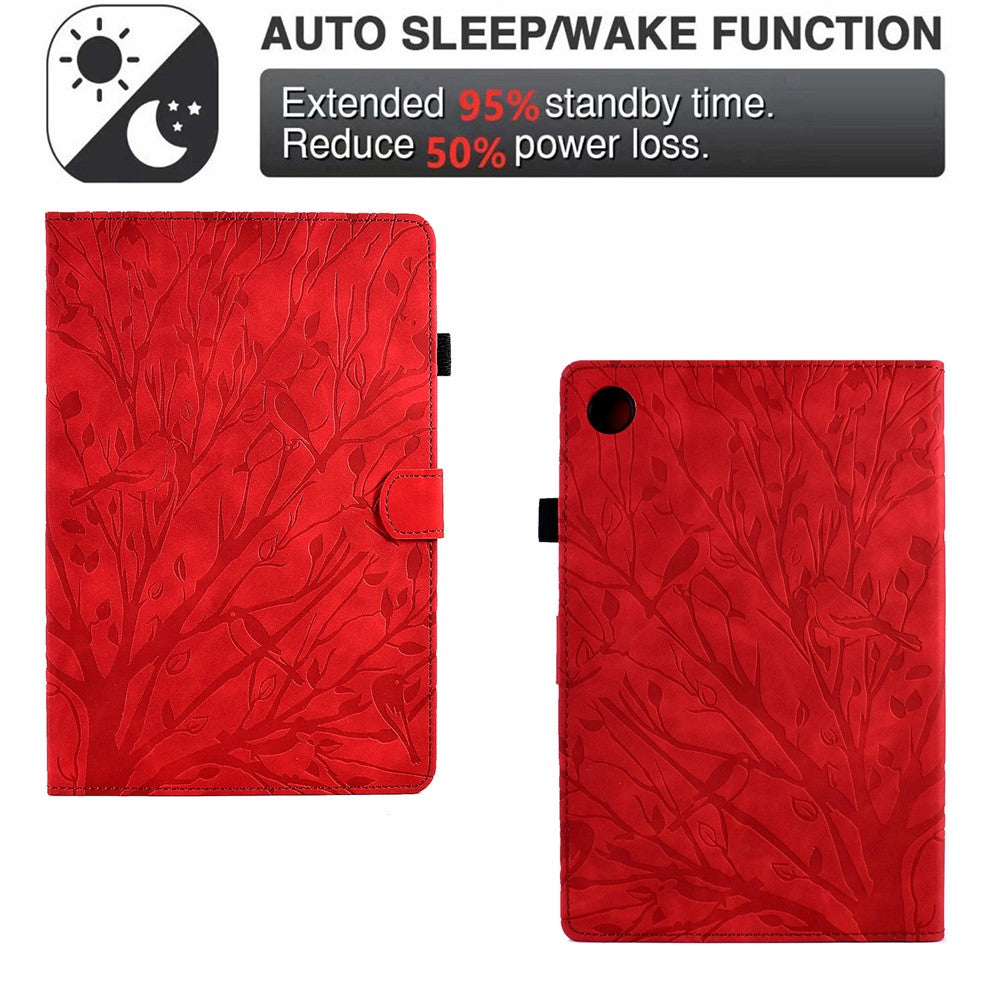 Shockproof Leather Cover for Lenovo Tab M10 Plus TB-X606F Tree Imprinted Tablet Case with Card Slot - Red