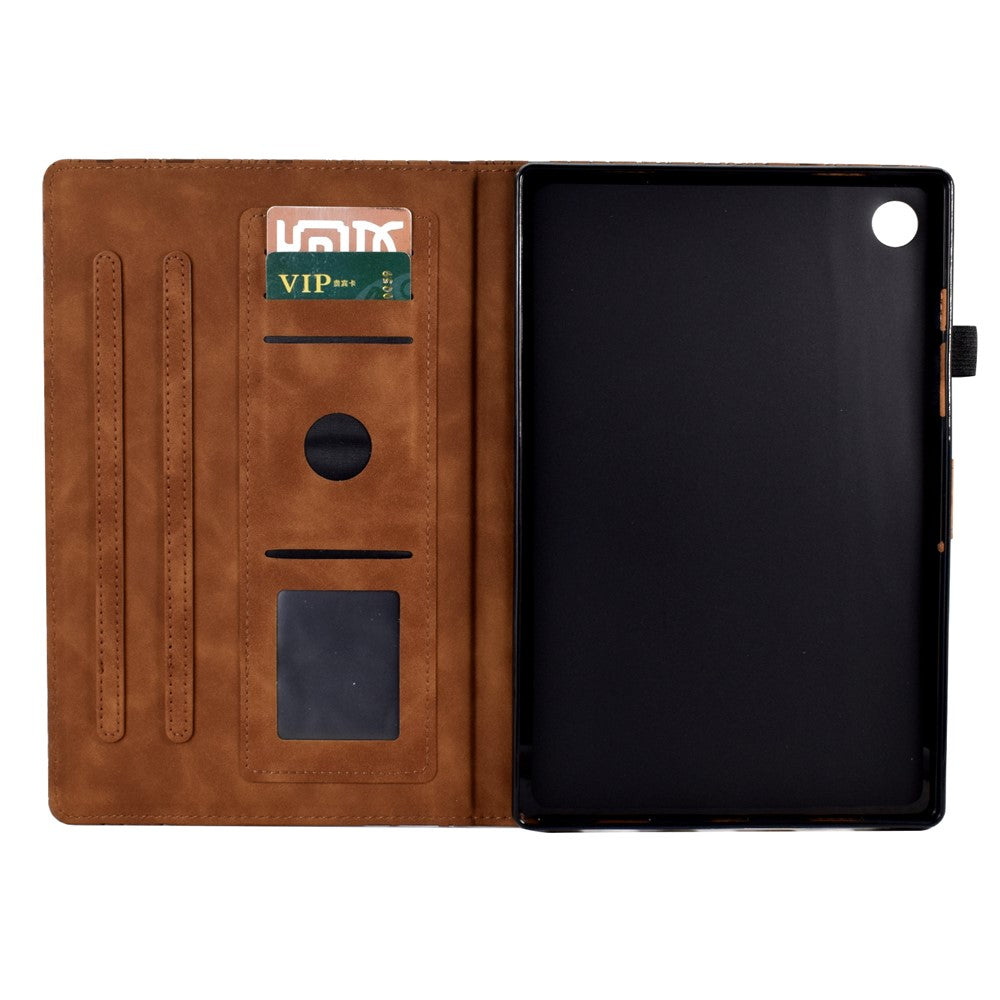 Shockproof Leather Cover for Lenovo Tab M10 Plus TB-X606F Tree Imprinted Tablet Case with Card Slot - Brown