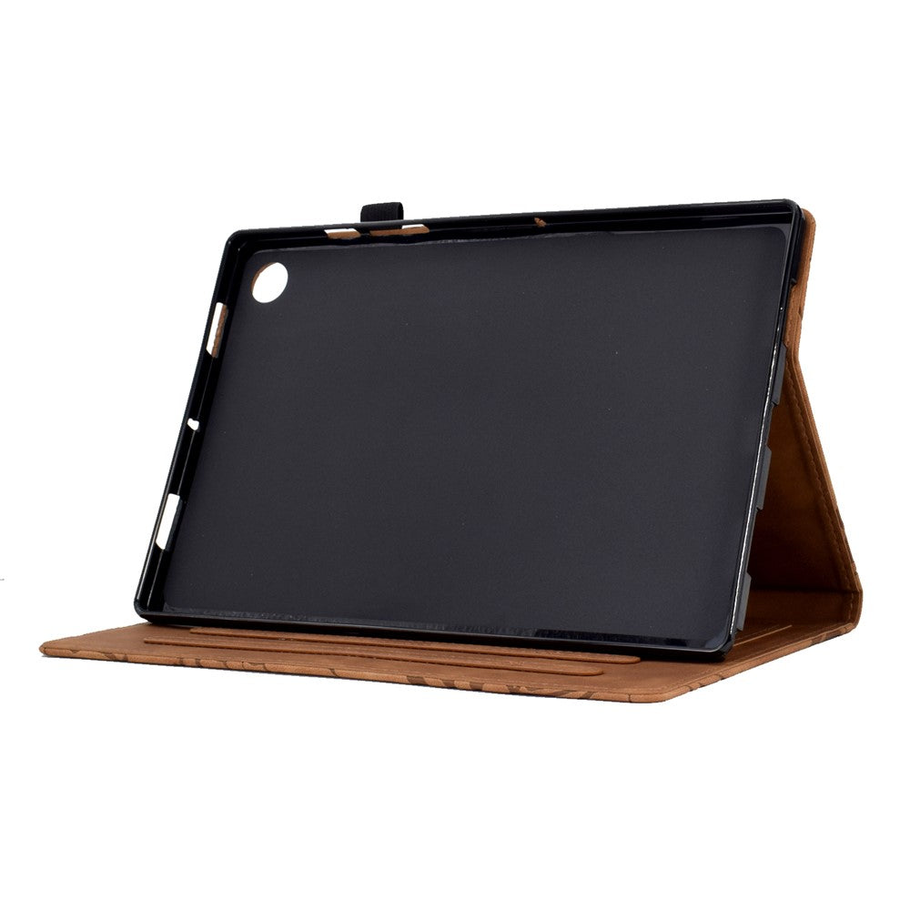 Shockproof Leather Cover for Lenovo Tab M10 Plus TB-X606F Tree Imprinted Tablet Case with Card Slot - Brown