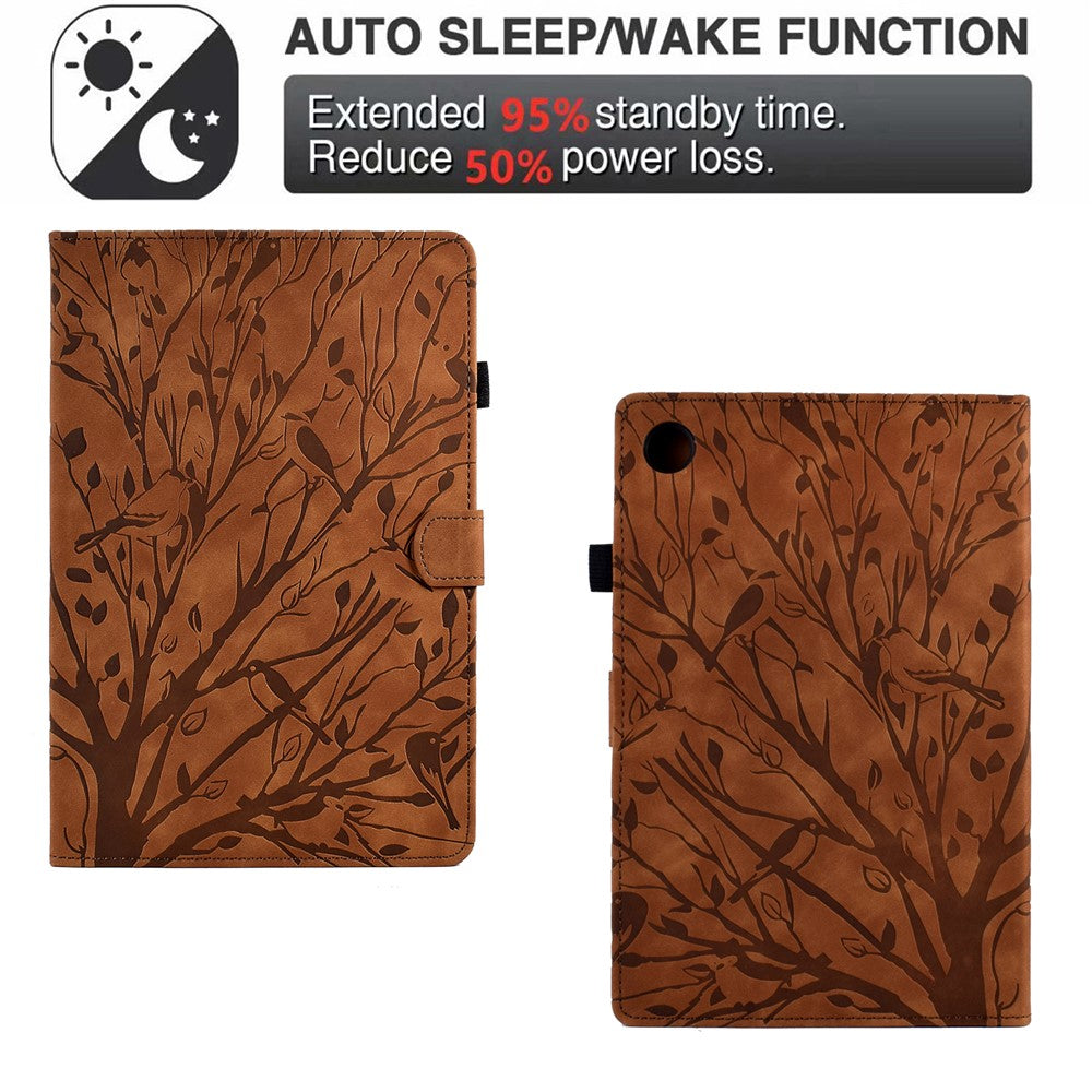 Shockproof Leather Cover for Lenovo Tab M10 Plus TB-X606F Tree Imprinted Tablet Case with Card Slot - Brown
