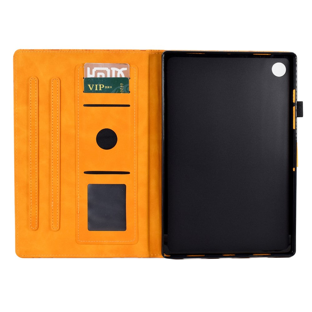 Shockproof Leather Cover for Lenovo Tab M10 Plus TB-X606F Tree Imprinted Tablet Case with Card Slot - Khaki