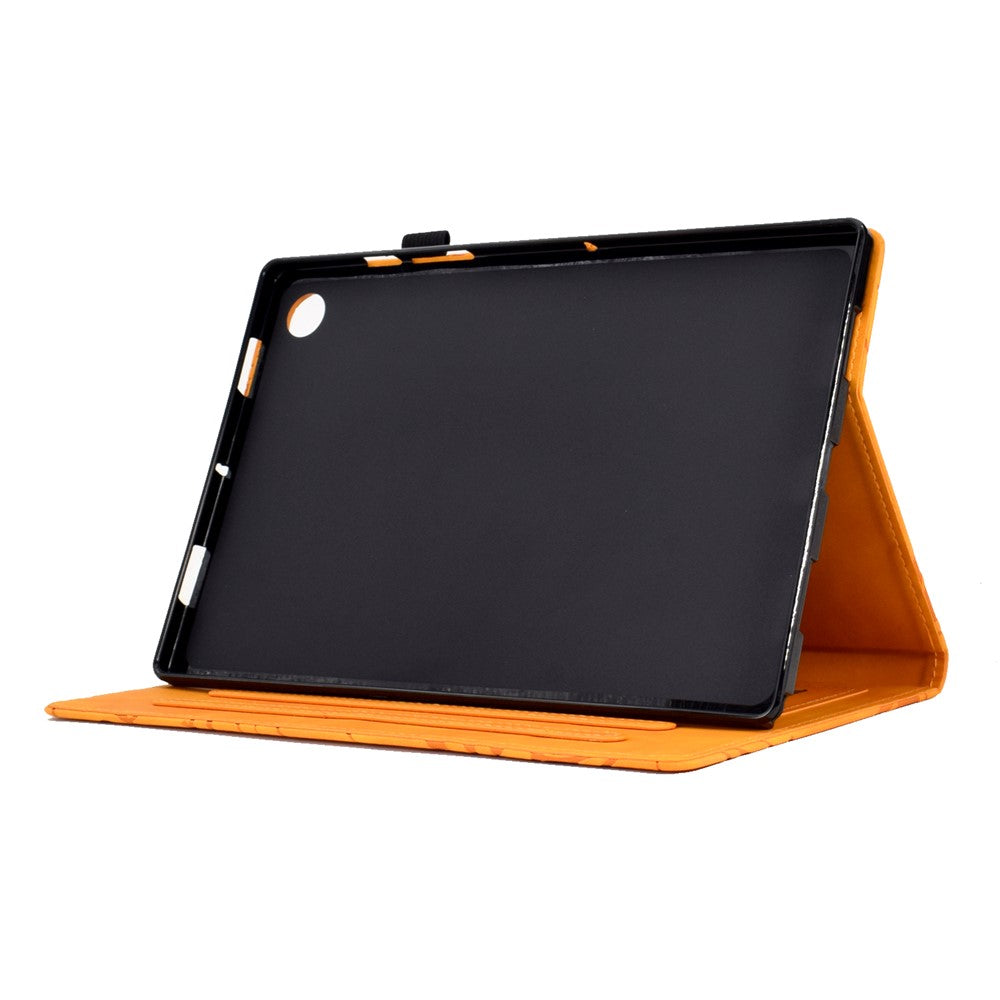 Shockproof Leather Cover for Lenovo Tab M10 Plus TB-X606F Tree Imprinted Tablet Case with Card Slot - Khaki