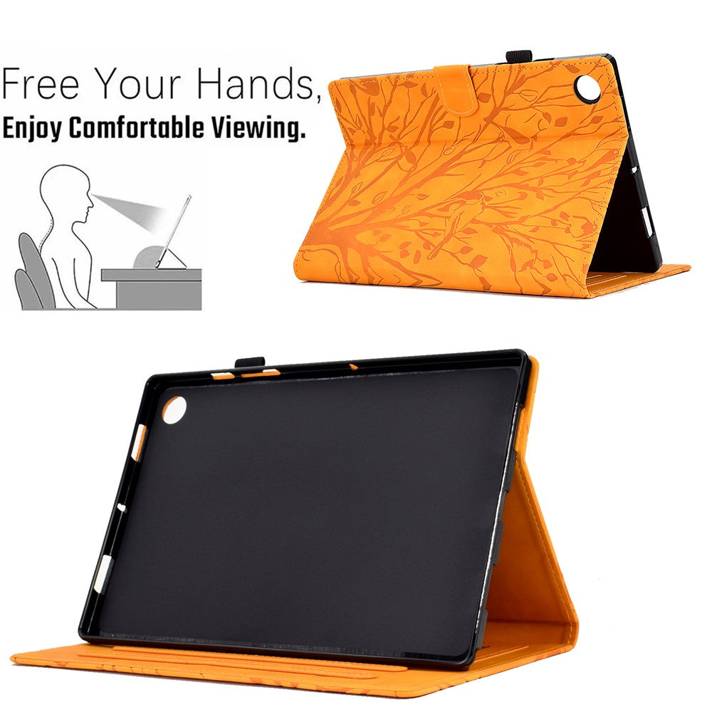 Shockproof Leather Cover for Lenovo Tab M10 Plus TB-X606F Tree Imprinted Tablet Case with Card Slot - Khaki