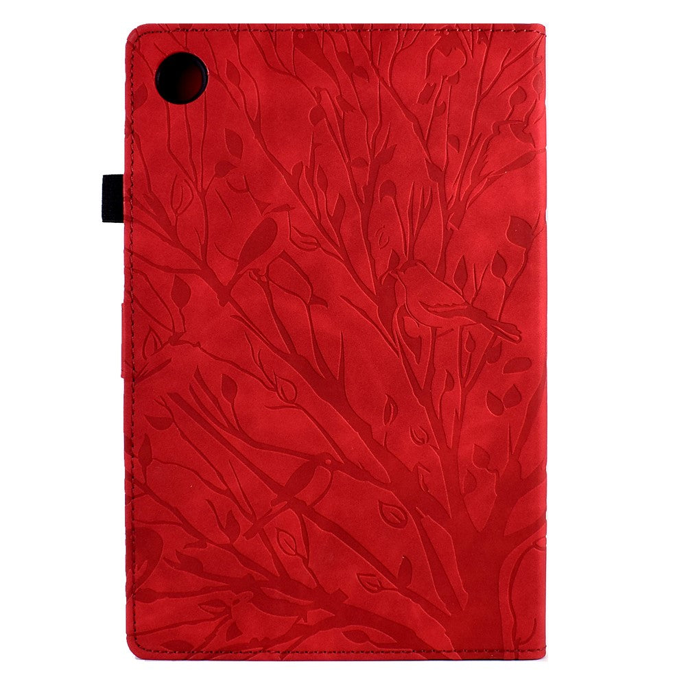 For Lenovo Tab M10 (Gen 3) Imprinted Tree Tablet Case PU Leather Card Holder Stand Cover - Red