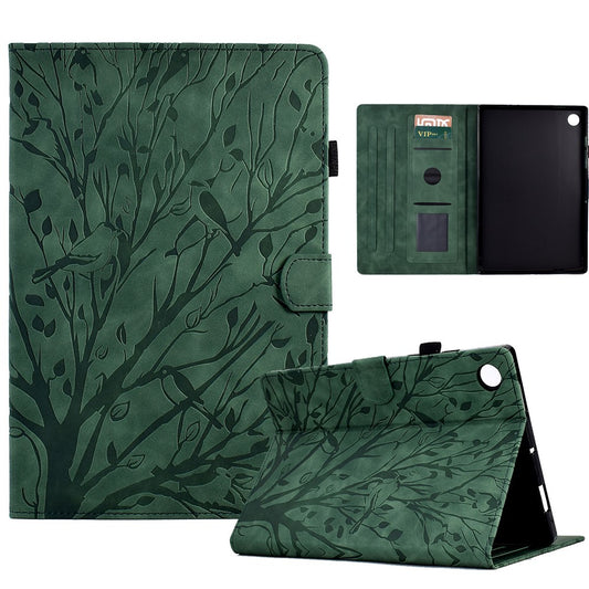 For Lenovo Tab M10 (Gen 3) Imprinted Tree Tablet Case PU Leather Card Holder Stand Cover - Green