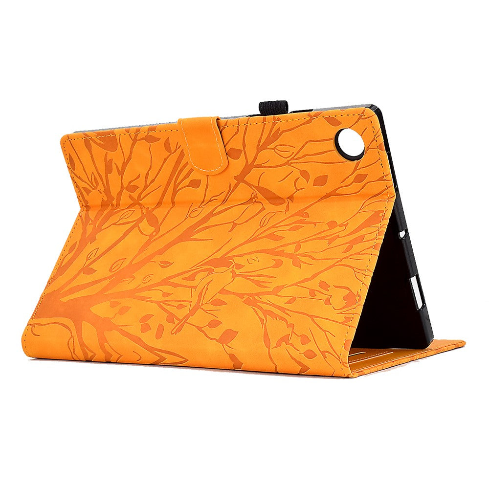 For Lenovo Tab M10 (Gen 3) Imprinted Tree Tablet Case PU Leather Card Holder Stand Cover - Khaki