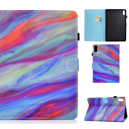 For Lenovo Tab M9 TB-310FU A1 Pattern Printing Folio Cover PU Leather Stand Card Slot Tablet Case - Colorful Marble