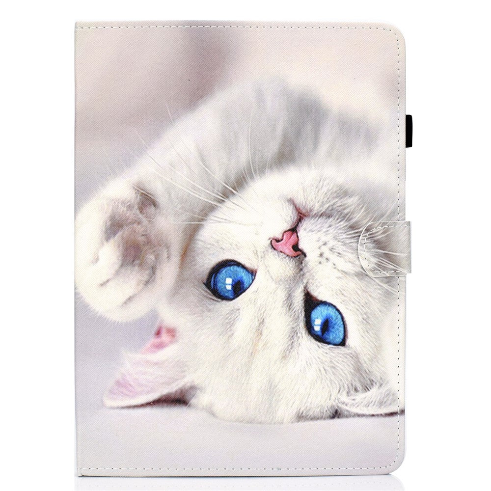 For Lenovo Tab M9 TB-310FU A1 Pattern Printing Folio Cover PU Leather Stand Card Slot Tablet Case - White Cat