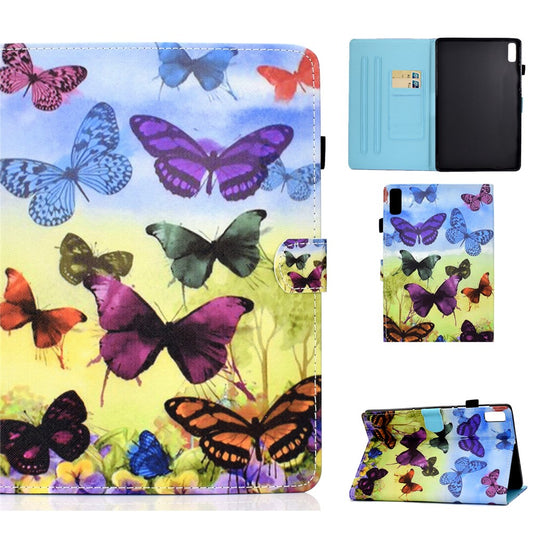 For Lenovo Tab M9 TB-310FU A1 Pattern Printing Folio Cover PU Leather Stand Card Slot Tablet Case - Colorful Butterflies