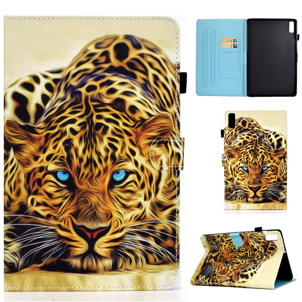 For Lenovo Tab M9 TB-310FU A1 Pattern Printing Folio Cover PU Leather Stand Card Slot Tablet Case - Leopard