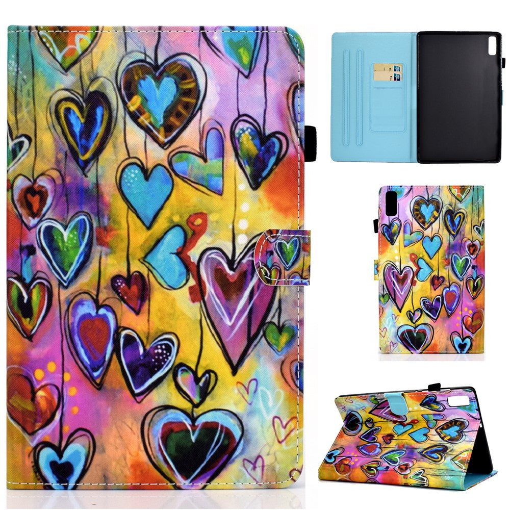 For Lenovo Tab M9 TB-310FU A1 Pattern Printing Folio Cover PU Leather Stand Card Slot Tablet Case - Heart