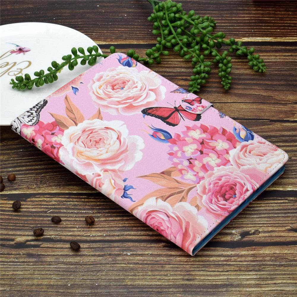 For Lenovo Tab M9 TB-310FU A1 Pattern Printing Folio Cover PU Leather Stand Card Slot Tablet Case - Flower and Butterfly