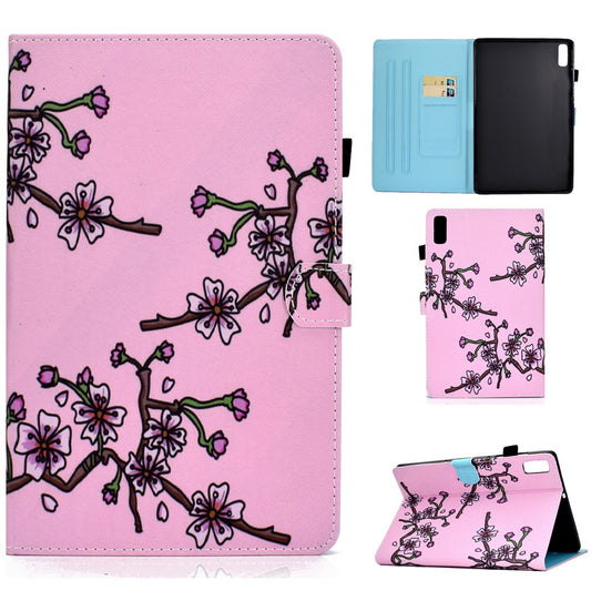 For Lenovo Tab M9 TB-310FU A1 Pattern Printing Folio Cover PU Leather Stand Card Slot Tablet Case - Pink Plum Blossom