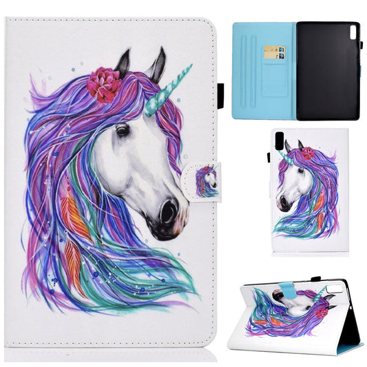 For Lenovo Tab M9 TB-310FU PU Leather Tablet Case A2 Pattern Printing Stand Card Slot Cover - Horse