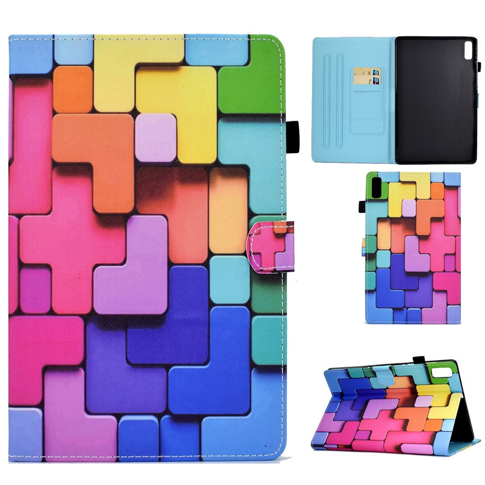 For Lenovo Tab M9 TB-310FU PU Leather Tablet Case A2 Pattern Printing Stand Card Slot Cover - Square