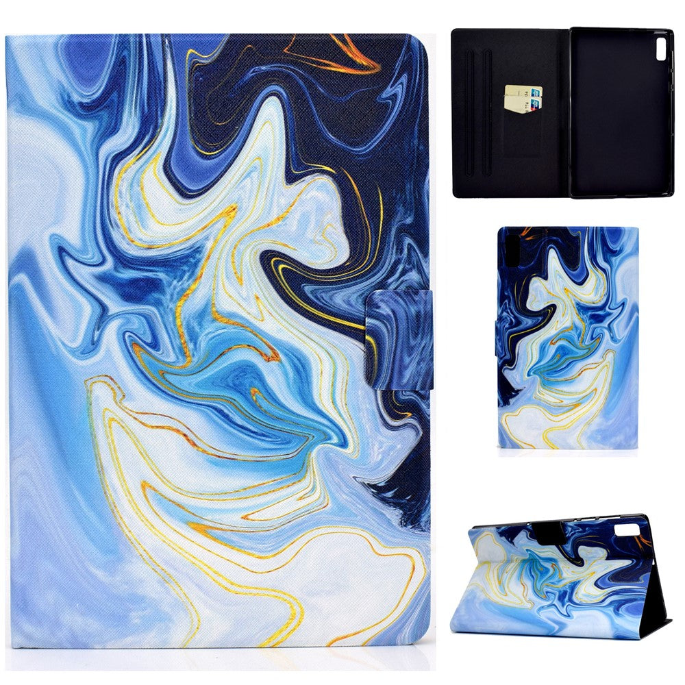 For Lenovo Tab M9 TB-310FU A3 Pattern Printing Stand Case PU Leather Card Slot Tablet Cover - Blue Marble