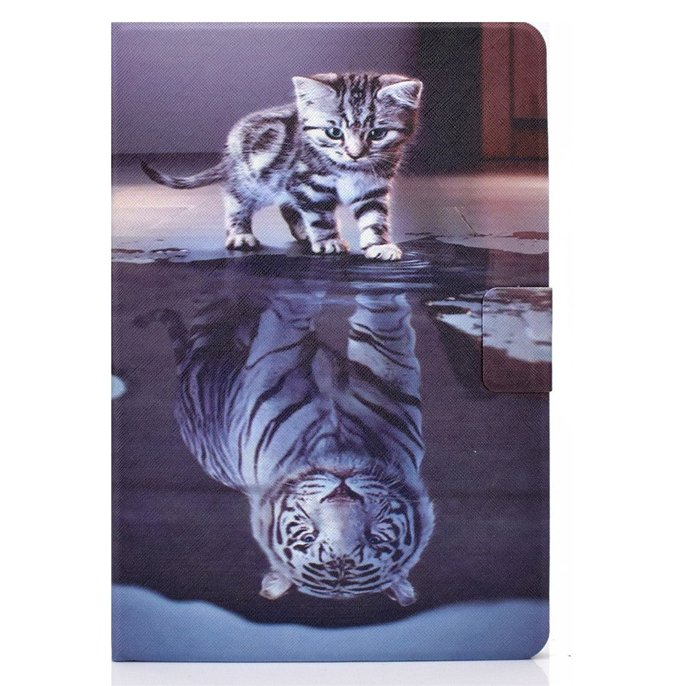 For Lenovo Tab M9 TB-310FU A3 Pattern Printing Stand Case PU Leather Card Slot Tablet Cover - Cat and Tiger