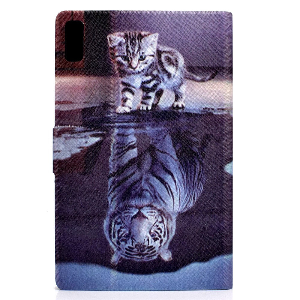 For Lenovo Tab M9 TB-310FU A3 Pattern Printing Stand Case PU Leather Card Slot Tablet Cover - Cat and Tiger