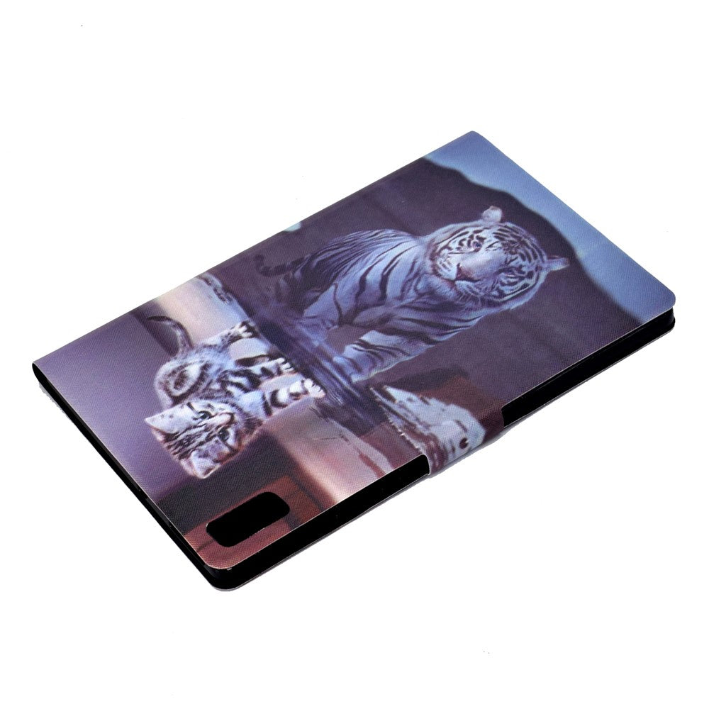 For Lenovo Tab M9 TB-310FU A3 Pattern Printing Stand Case PU Leather Card Slot Tablet Cover - Cat and Tiger