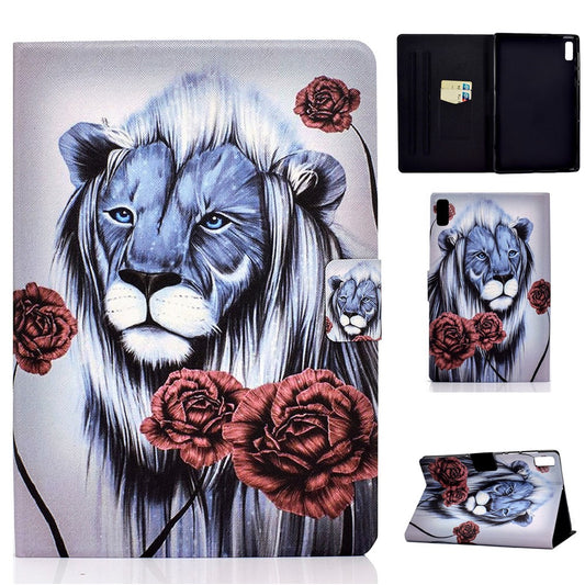 For Lenovo Tab M9 TB-310FU A3 Pattern Printing Stand Case PU Leather Card Slot Tablet Cover - Rose and Lion