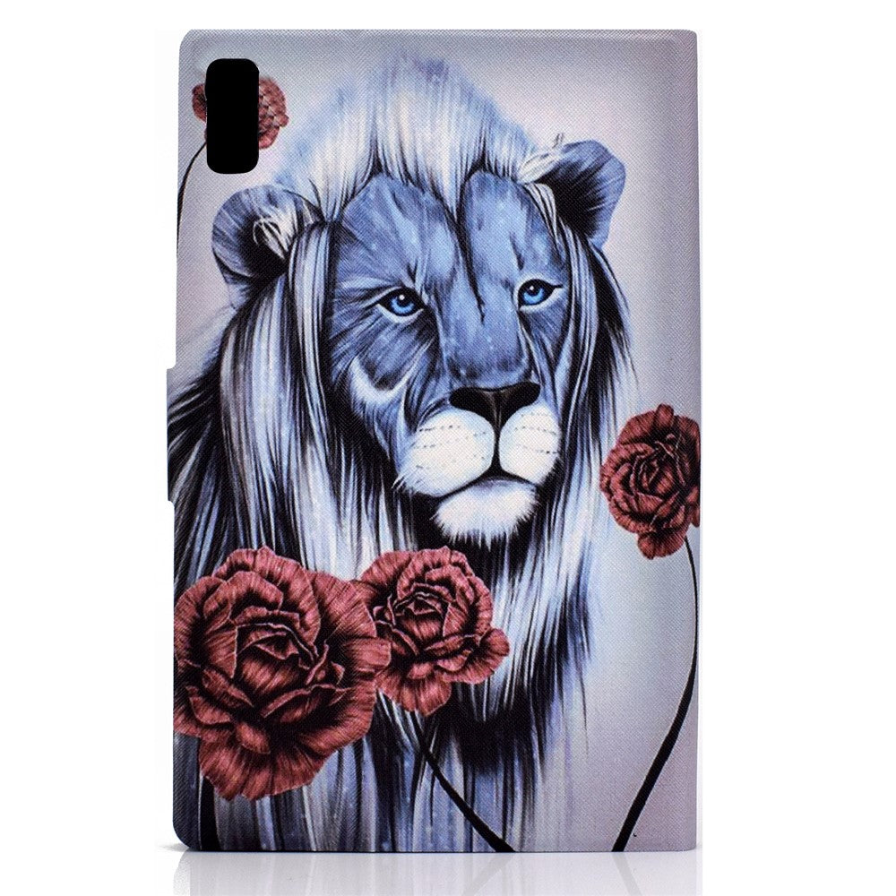 For Lenovo Tab M9 TB-310FU A3 Pattern Printing Stand Case PU Leather Card Slot Tablet Cover - Rose and Lion