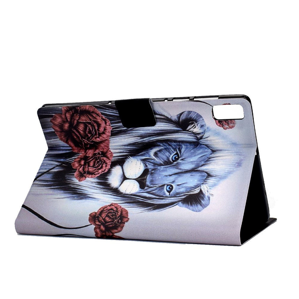 For Lenovo Tab M9 TB-310FU A3 Pattern Printing Stand Case PU Leather Card Slot Tablet Cover - Rose and Lion