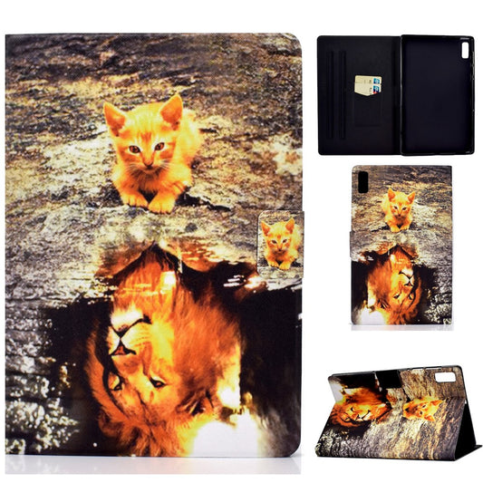 For Lenovo Tab M9 TB-310FU A3 Pattern Printing Stand Case PU Leather Card Slot Tablet Cover - Cat and Lion