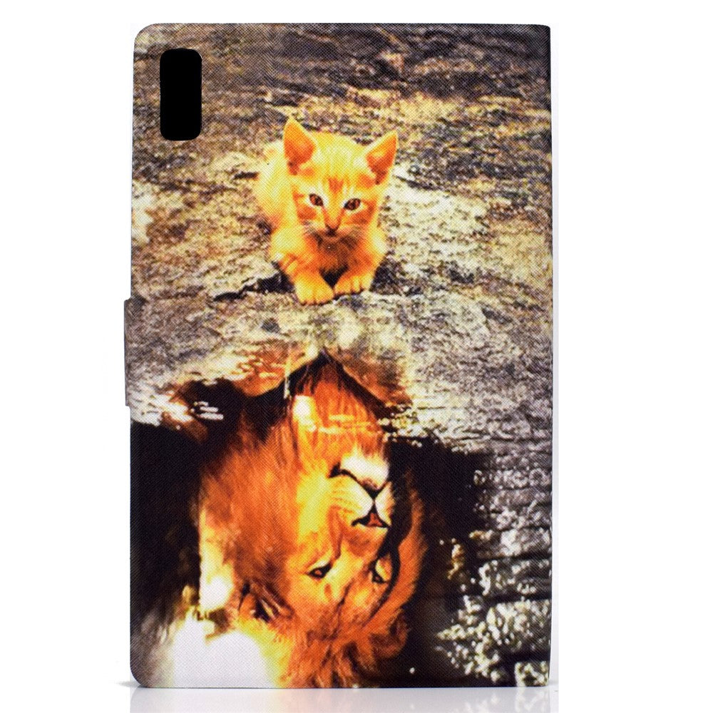 For Lenovo Tab M9 TB-310FU A3 Pattern Printing Stand Case PU Leather Card Slot Tablet Cover - Cat and Lion