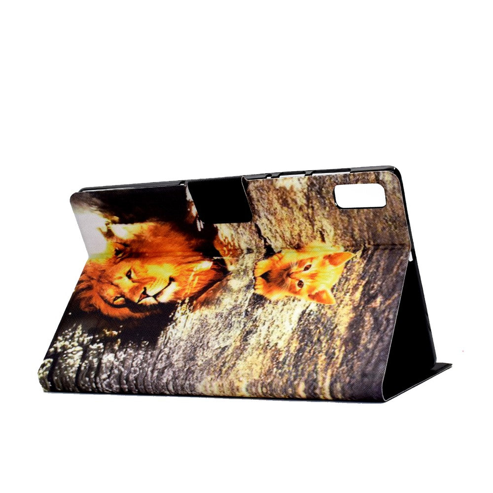 For Lenovo Tab M9 TB-310FU A3 Pattern Printing Stand Case PU Leather Card Slot Tablet Cover - Cat and Lion