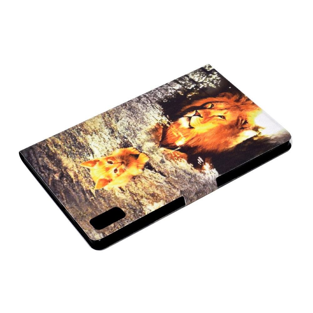 For Lenovo Tab M9 TB-310FU A3 Pattern Printing Stand Case PU Leather Card Slot Tablet Cover - Cat and Lion
