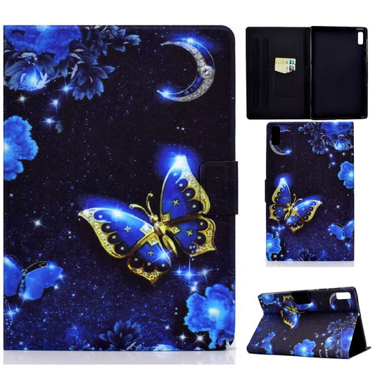 For Lenovo Tab M9 TB-310FU PU Leather Tablet Case A4 Pattern Printing Stand Card Holder Cover - Blue Butterfly