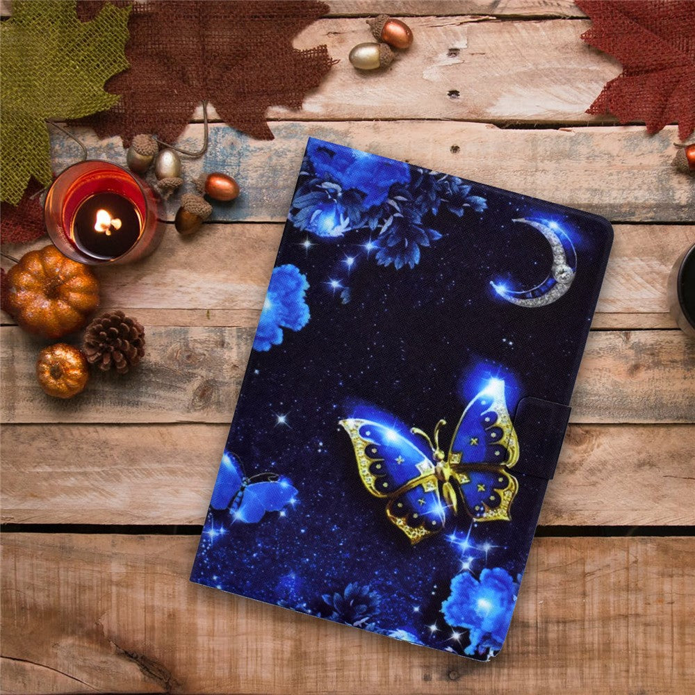 For Lenovo Tab M9 TB-310FU PU Leather Tablet Case A4 Pattern Printing Stand Card Holder Cover - Blue Butterfly
