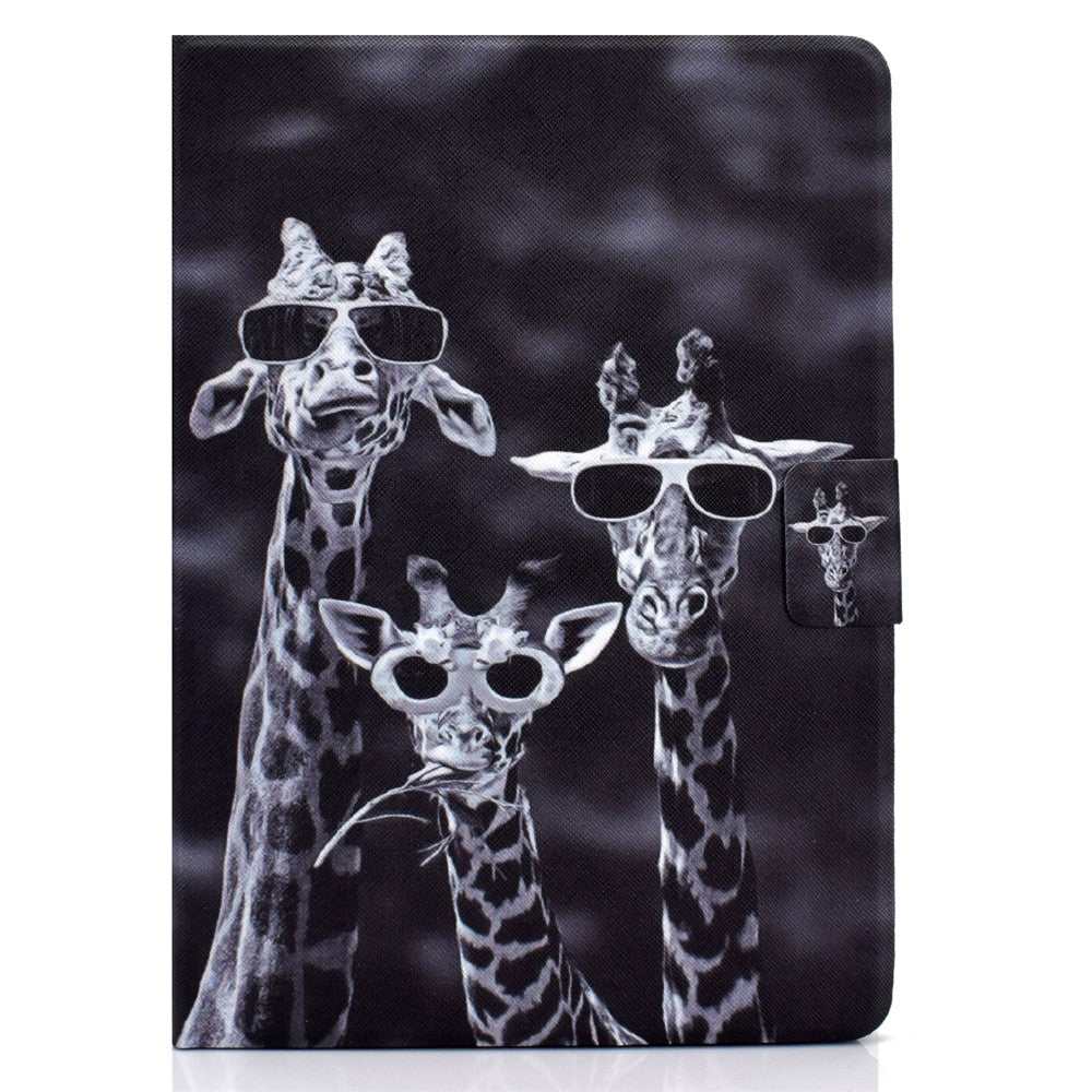 For Lenovo Tab M9 TB-310FU PU Leather Tablet Case A4 Pattern Printing Stand Card Holder Cover - Three Giraffes