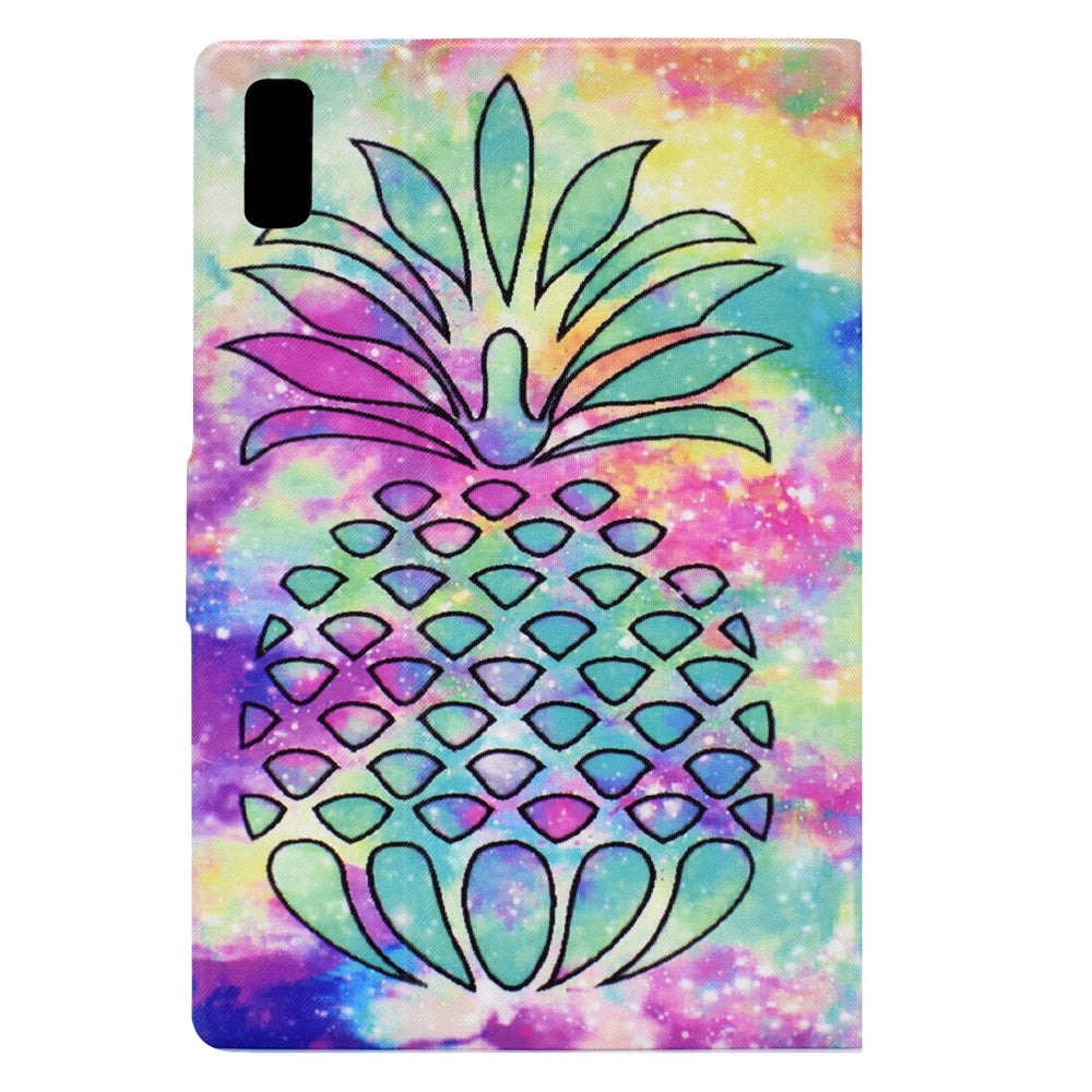 For Lenovo Tab M9 TB-310FU PU Leather Tablet Case A4 Pattern Printing Stand Card Holder Cover - Colorful Pineapple