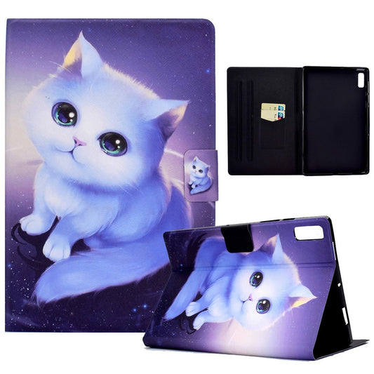 For Lenovo Tab M9 TB-310FU PU Leather Tablet Case A4 Pattern Printing Stand Card Holder Cover - Cat