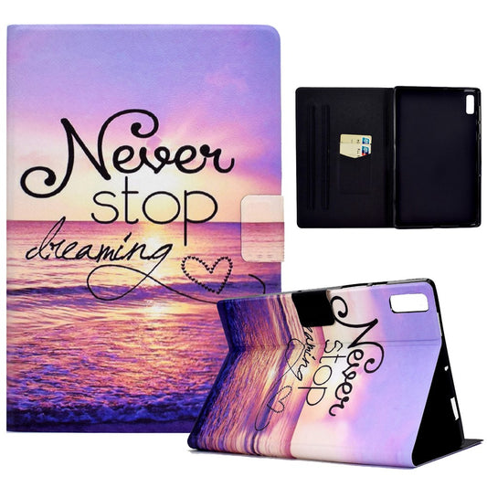 For Lenovo Tab M9 TB-310FU PU Leather Tablet Case A4 Pattern Printing Stand Card Holder Cover - Seawater