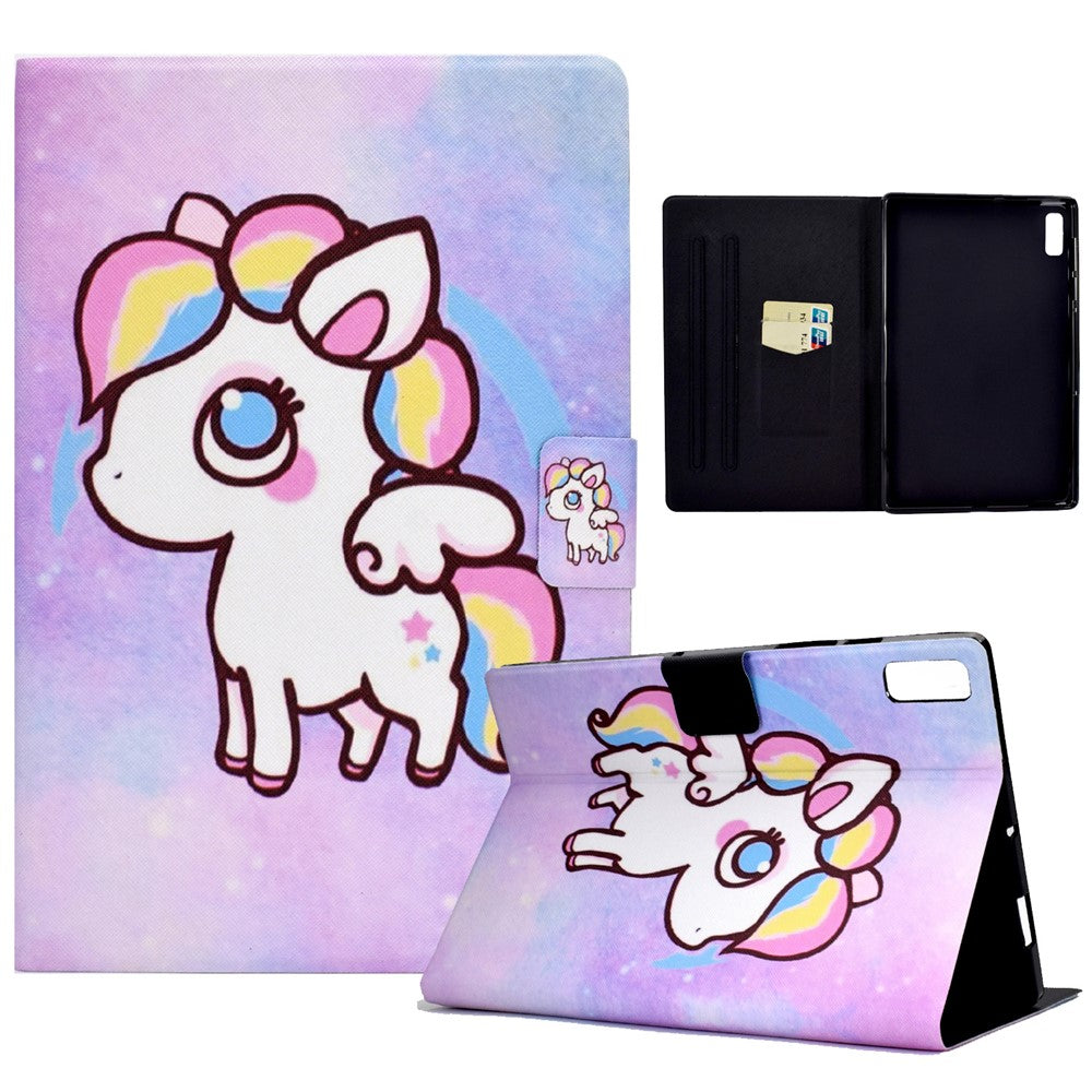 For Lenovo Tab M9 TB-310FU PU Leather Tablet Case A4 Pattern Printing Stand Card Holder Cover - Colorful Pony