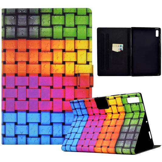For Lenovo Tab M9 TB-310FU PU Leather Tablet Case A4 Pattern Printing Stand Card Holder Cover - Knitted Strip