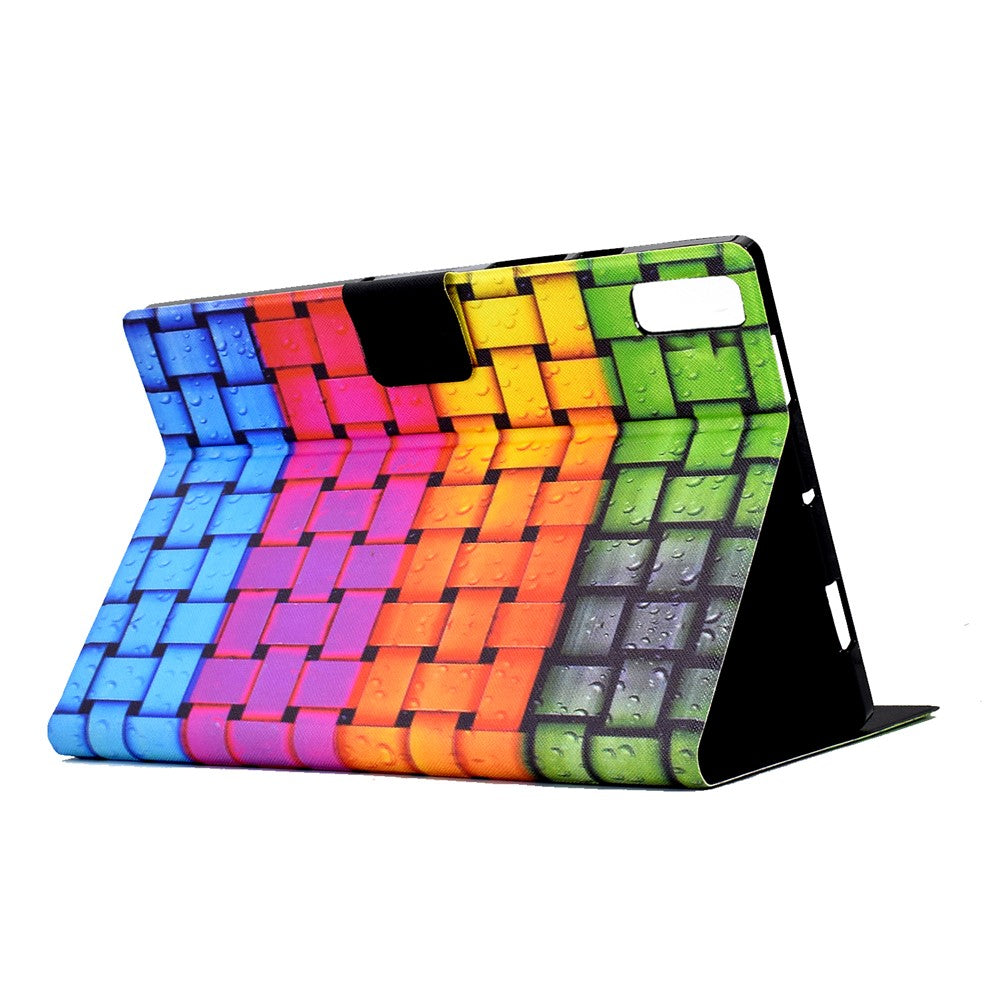 For Lenovo Tab M9 TB-310FU PU Leather Tablet Case A4 Pattern Printing Stand Card Holder Cover - Knitted Strip