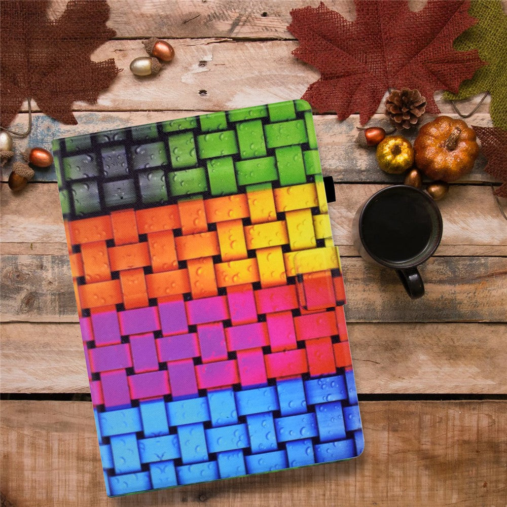 For Lenovo Tab M9 TB-310FU PU Leather Tablet Case A4 Pattern Printing Stand Card Holder Cover - Knitted Strip