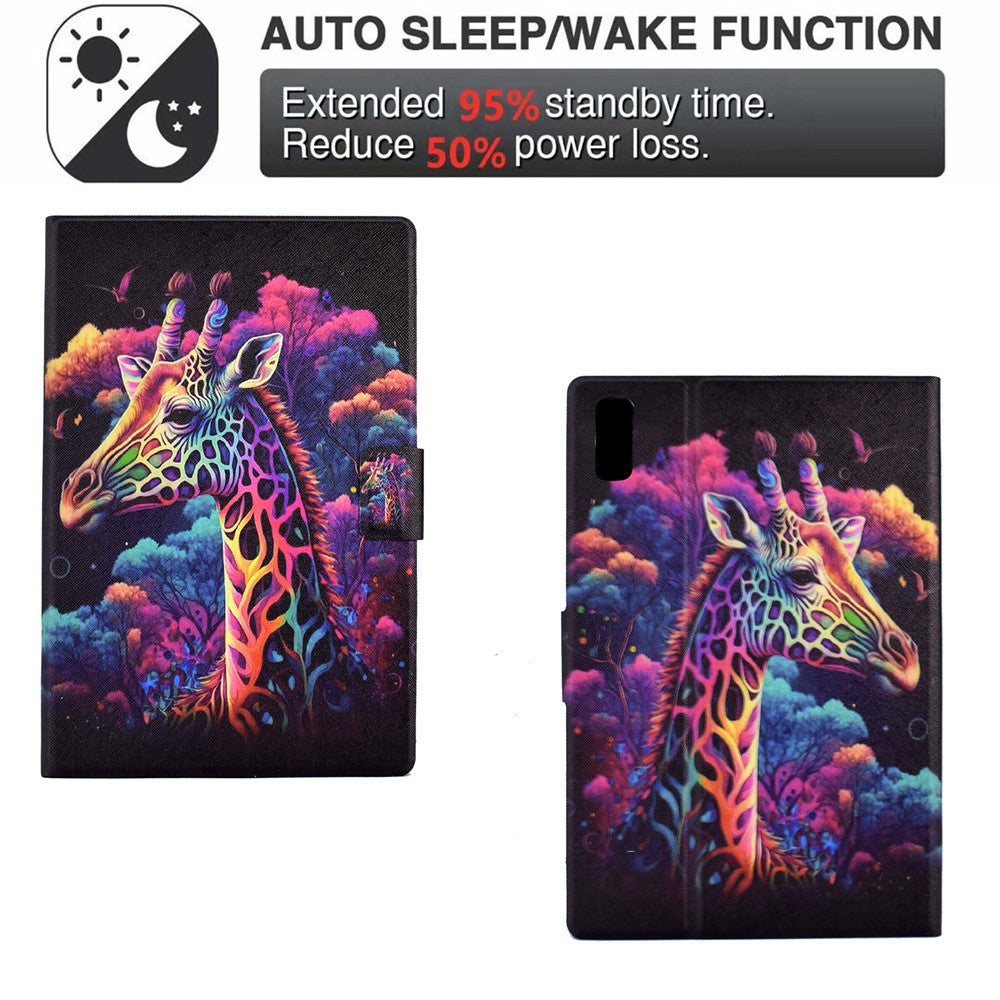 For Lenovo Tab M9 TB-310FU PU Leather Tablet Case A4 Pattern Printing Stand Card Holder Cover - Giraffe