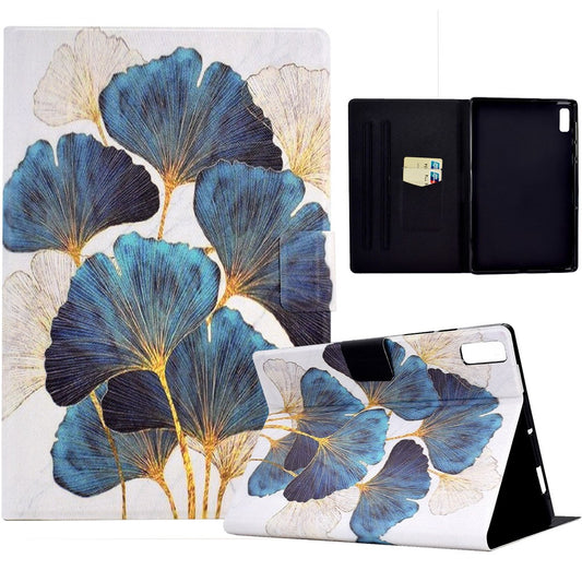 For Lenovo Tab M9 TB-310FU PU Leather Tablet Case A4 Pattern Printing Stand Card Holder Cover - Leaf
