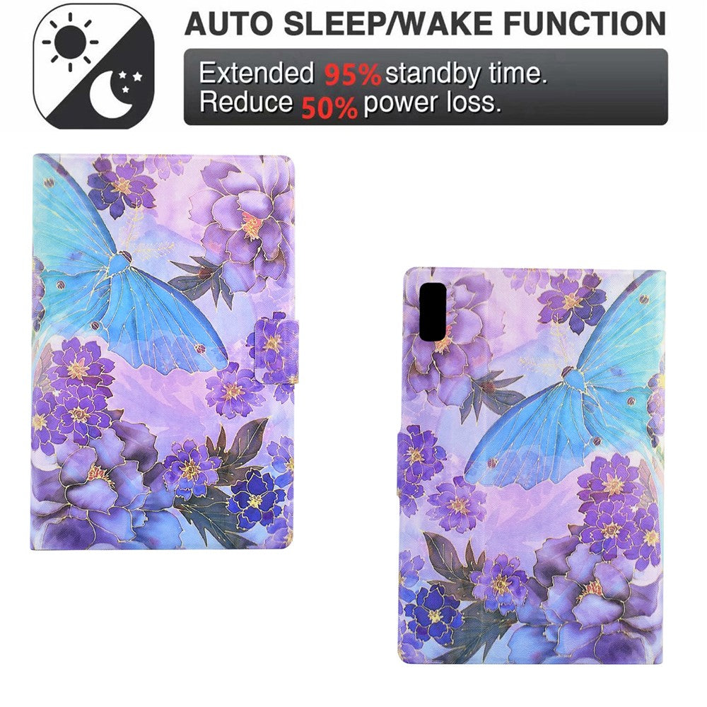 For Lenovo Tab M9 TB-310FU PU Leather Tablet Case A4 Pattern Printing Stand Card Holder Cover - Peony Butterfly