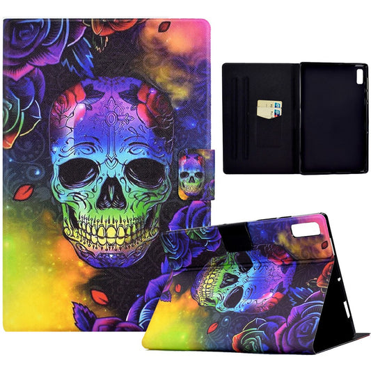 For Lenovo Tab M9 TB-310FU PU Leather Tablet Case A4 Pattern Printing Stand Card Holder Cover - Skull