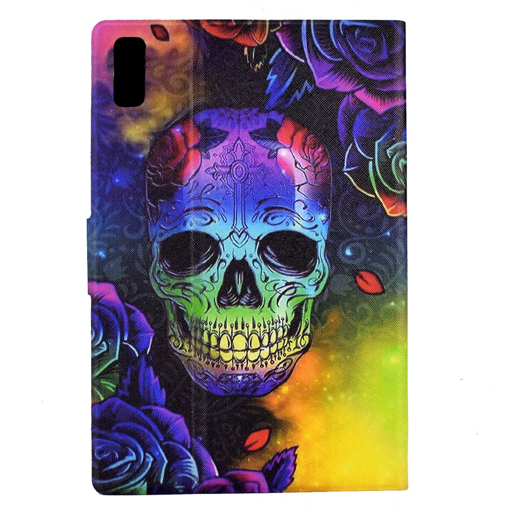 For Lenovo Tab M9 TB-310FU PU Leather Tablet Case A4 Pattern Printing Stand Card Holder Cover - Skull