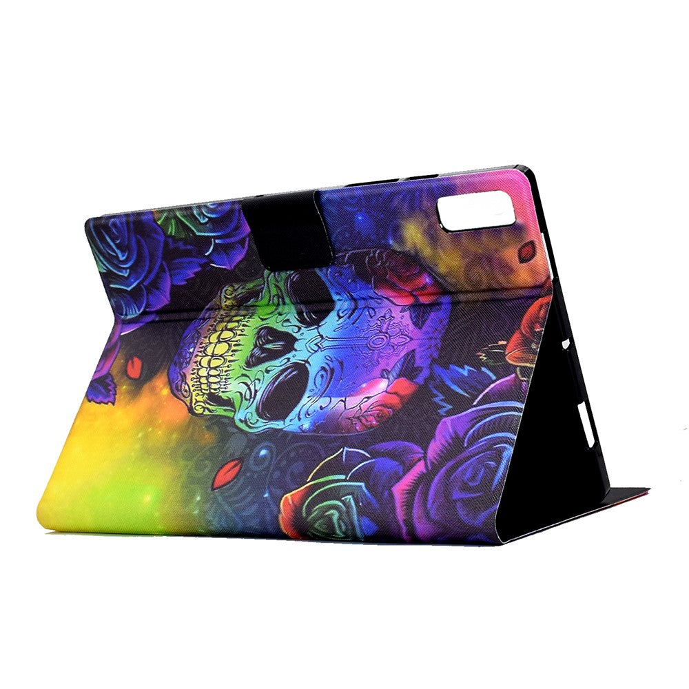 For Lenovo Tab M9 TB-310FU PU Leather Tablet Case A4 Pattern Printing Stand Card Holder Cover - Skull