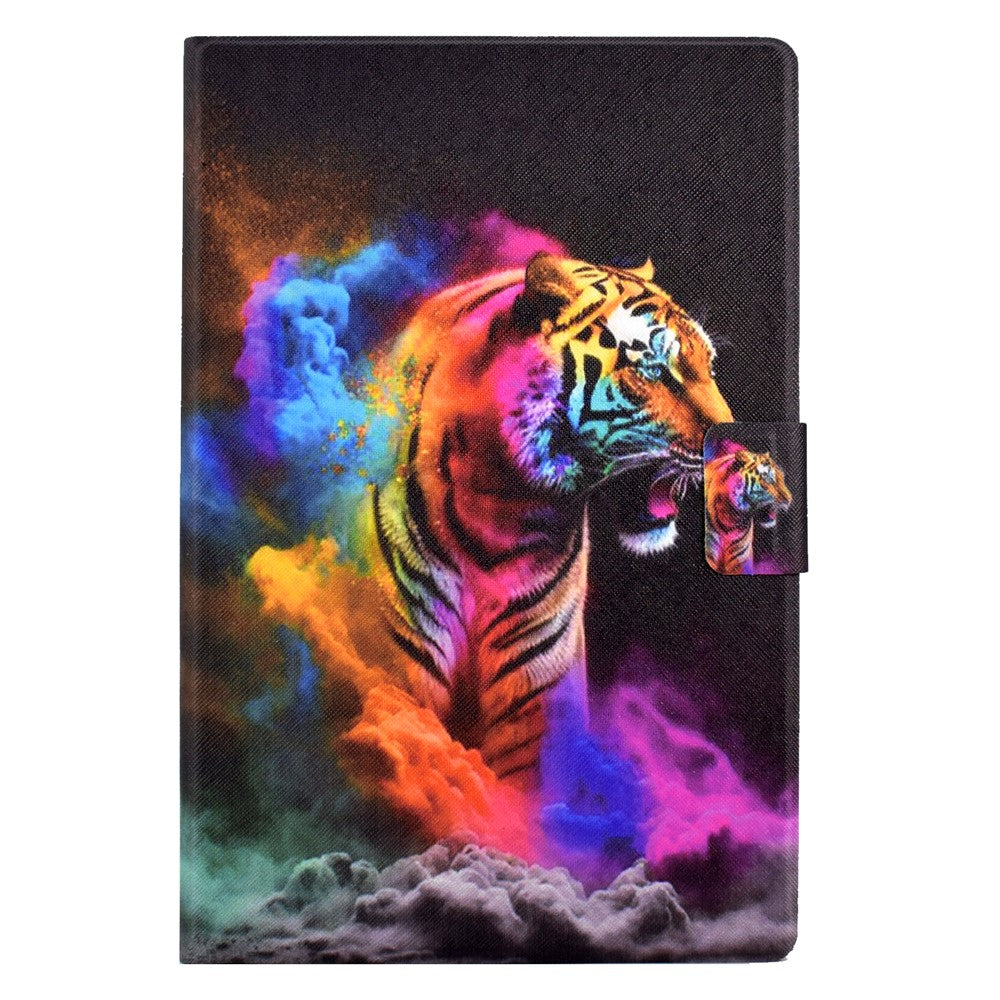For Lenovo Tab M9 TB-310FU PU Leather Tablet Case A4 Pattern Printing Stand Card Holder Cover - Colorful Tiger