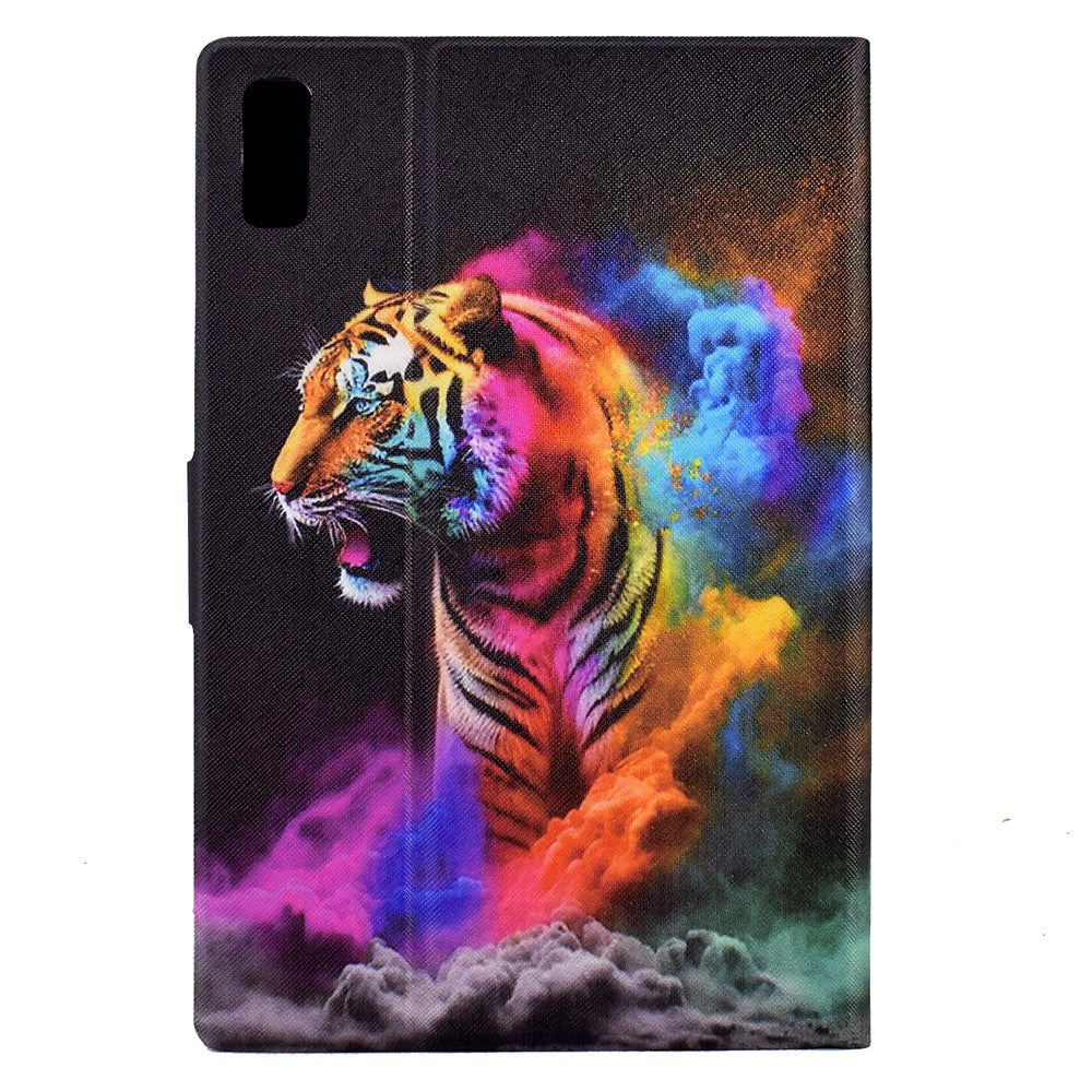 For Lenovo Tab M9 TB-310FU PU Leather Tablet Case A4 Pattern Printing Stand Card Holder Cover - Colorful Tiger