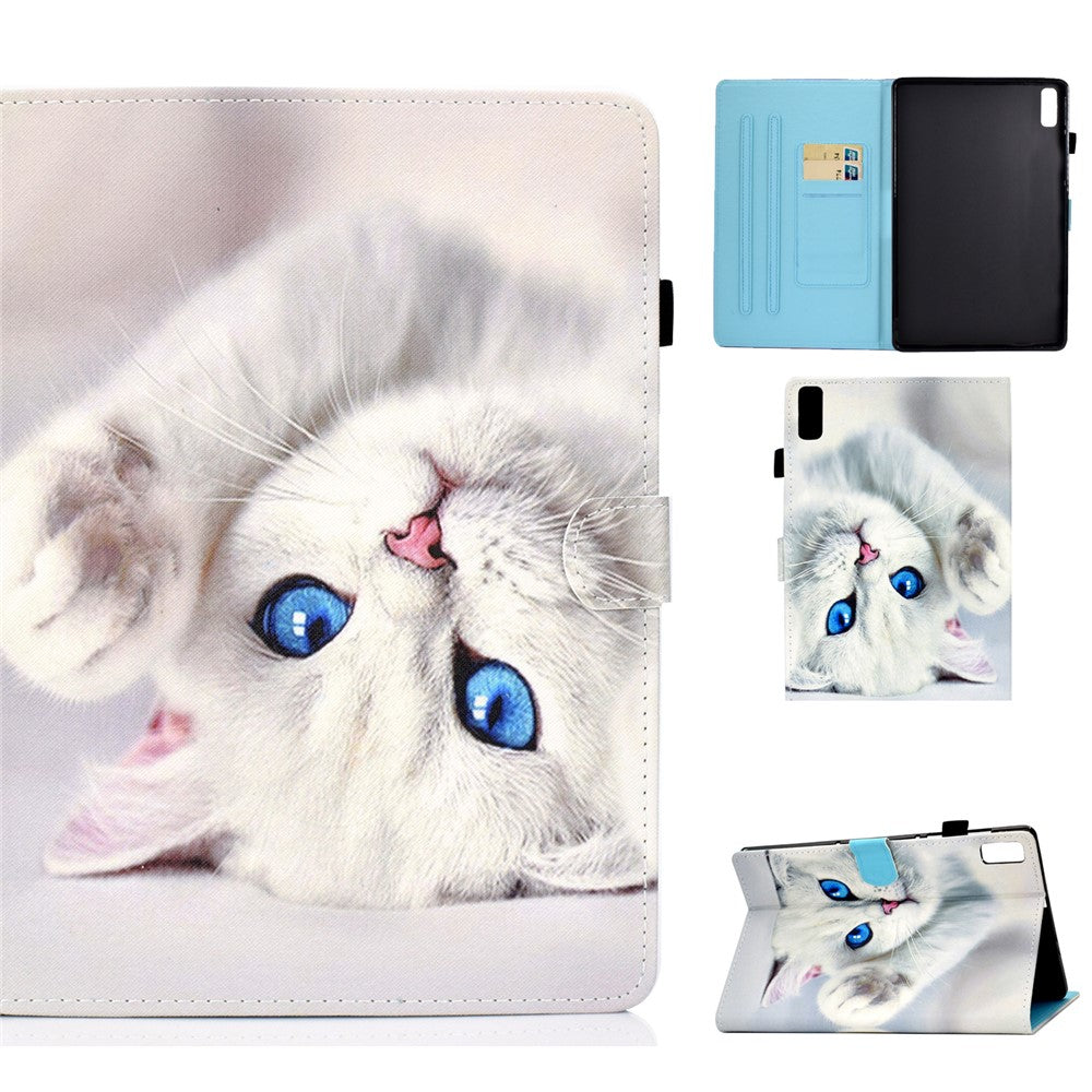 For Lenovo Tab P11 Gen 2 TB-350 A1 Pattern Printing Flip Cover PU Leather Stand Card Holder Tablet Case - White Cat