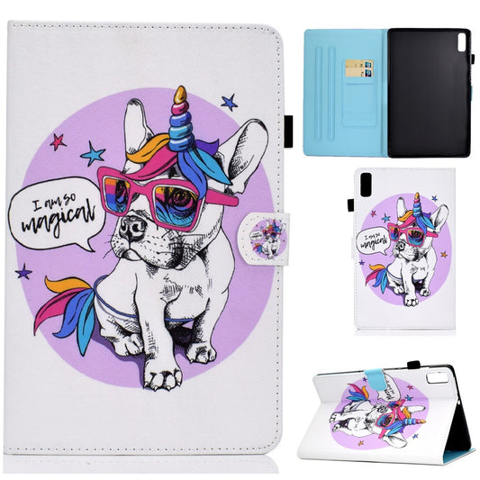For Lenovo Tab P11 Gen 2 TB-350 PU Leather Protective Case A2 Pattern Printing Stand Tablet Cover with Card Holder - Unicorn Dog